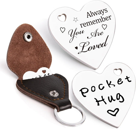 Pocket Hug Token,Long Distance Gifts Keepsake,Double Sided Inspirational Thinking of you Gift with Leather Keychain (You Are Loved)
