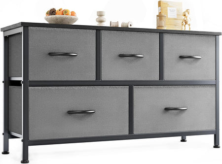 Dresser Storage with 5 Organizer Closet Chest Small Clothes Fabric Cabinet, 11.87"D x 38"W x 20.87"H, Grey
