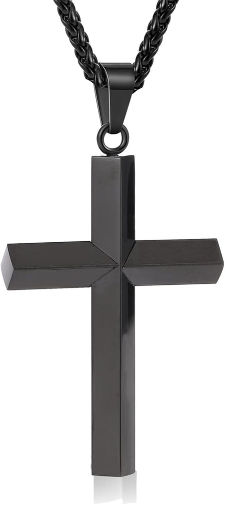 Edge Cross Necklace for Men Boys Stainless Steel Chain Cross Pendant Necklace for Men Boys, 18 inches, Black
