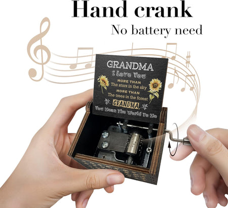 Sunflower Music Box Gifts for Grandma,Best Grandma Birthday Gift,You are My Sunshine Hand Crank Engraved Wooden Musical Boxes