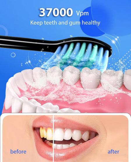 Electric Toothbrushes for Adults, 8 Brush Heads Electric Toothbrush with 37000 VPM Deep Clean 6 Modes 18 Gea