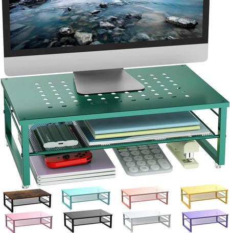 2-Tier Metal Monitor Stand Riser, Desk Organizer for Office Supplies