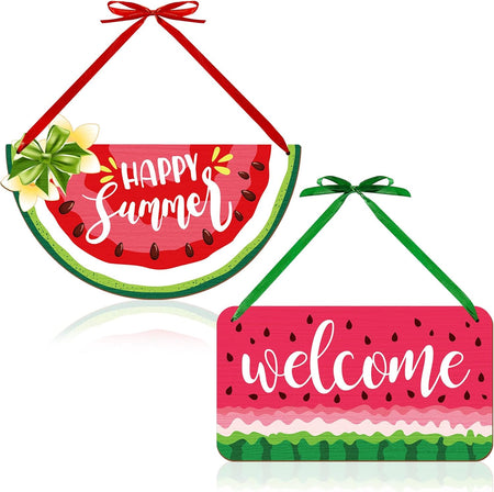 2 Pieces Watermelon Hanging Sign Summer Watermelon Hanging Door Sign