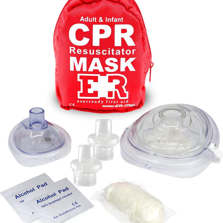 First Aid Adult and Infant CPR Mask Combo Kit with 2 Valves with Pair of Vinyl Gloves