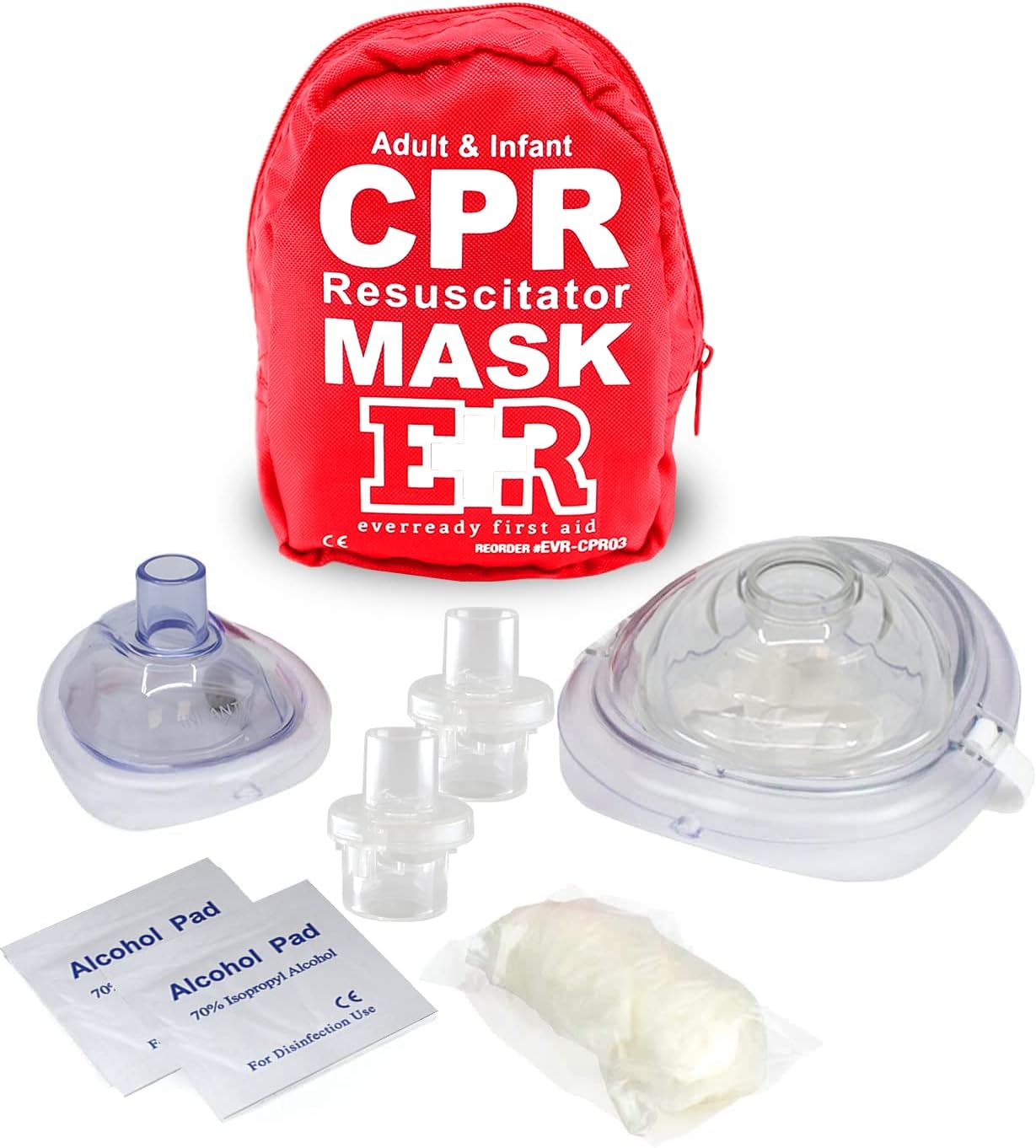 First Aid Adult and Infant CPR Mask Combo Kit with 2 Valves with Pair of Vinyl Gloves