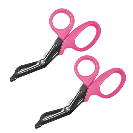 Autoclavable Titanium Bonded Bandage Shears 7 1/4" Bent, Pink - 2 Pack, Pink/Black