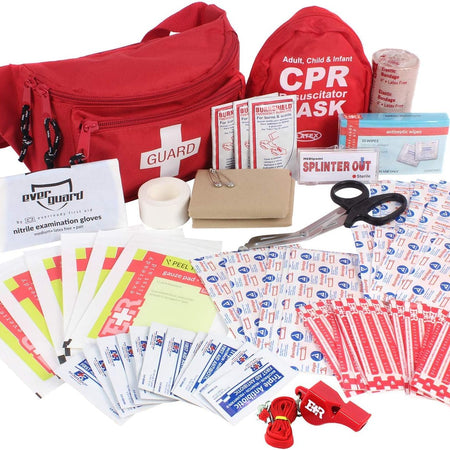 Fanny Pack/Hip Pack, Fully Stocked First Aid Kit with Adult & Infant CPR Combo Masks (72 Piece Set)