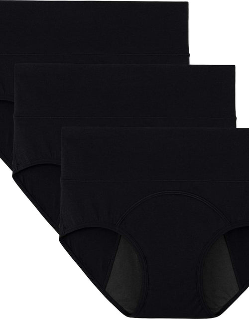 Load image into Gallery viewer, Women&#39;s Period Underwear High Waisted Postpartum Menstrual Panties 3 Pack, Black with Dark Lining
