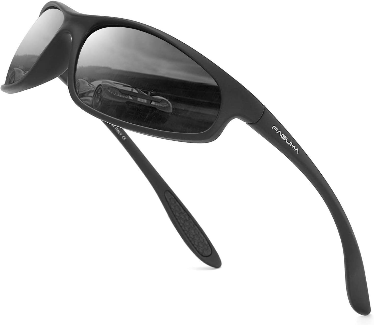 Polarized Sports Sunglasses For Men Cycling Driving Fishing 100% UV Protection (Matte Black Frame/Grey Lens)