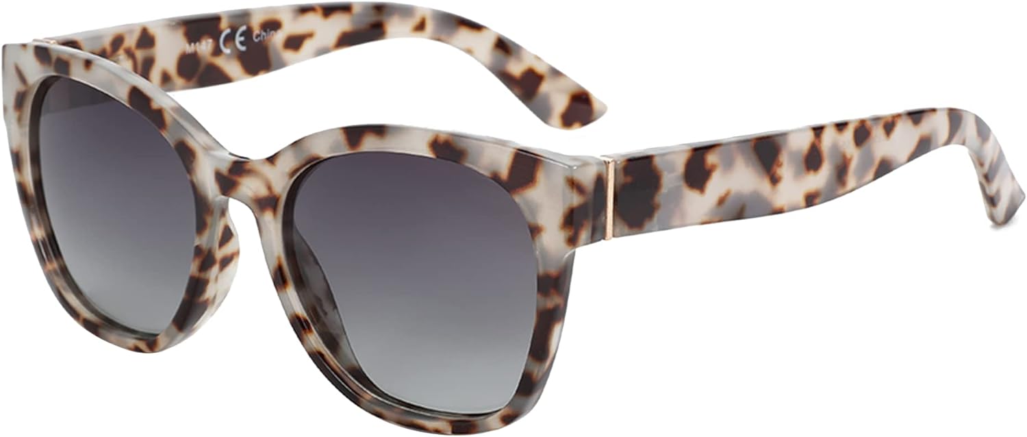 Cateye Polarized Sunglasses for Women - Oversized Sun Glasses UV400 Protection Retro Shades Designer Style (Grey Demi Frame)