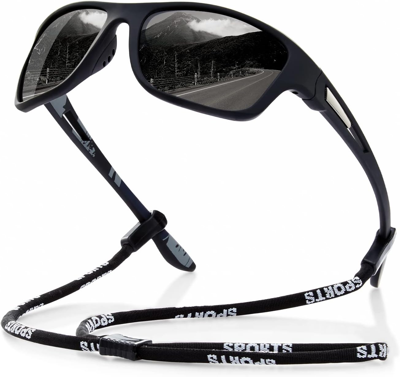 Polarized Sports Sunglasses for Men: UV400 Protection Glasses, Black