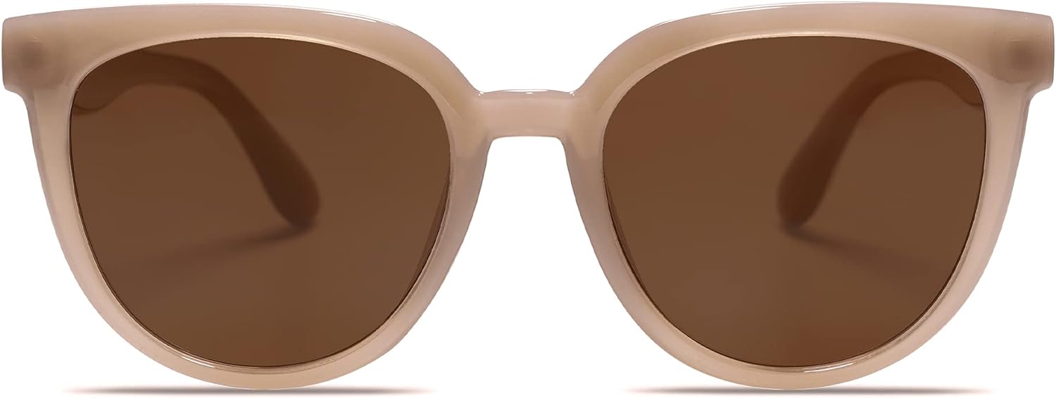 Round Polarized Sunglasses for Women Fashion Trendy Style UV Protection Lens Sunnies, Brown