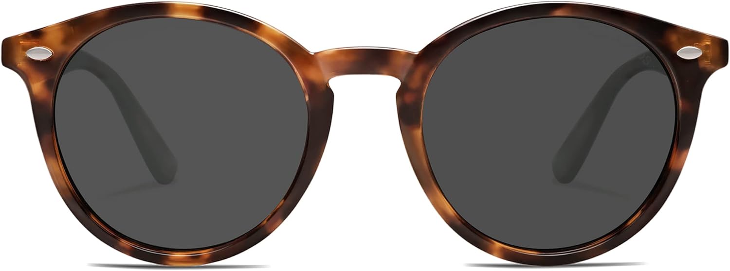 Retro Round Polarized Sunglasses for Women Men Classic Vintage Sunnies (Ancient Tortoise/Grey)