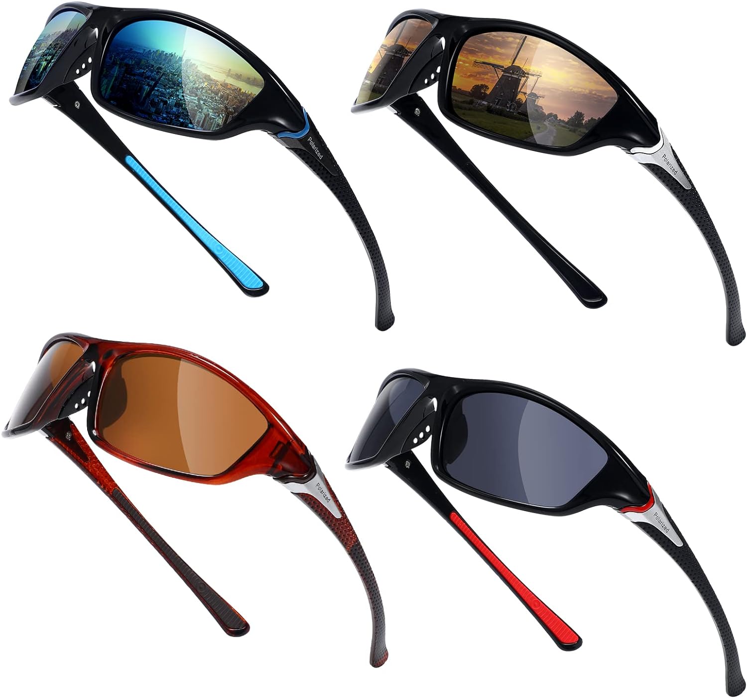 4 Pieces Men Polarized Sunglasses with UV Protection Driving Glasses Sports for Sport Outdoor Activities (Classic Colors)
