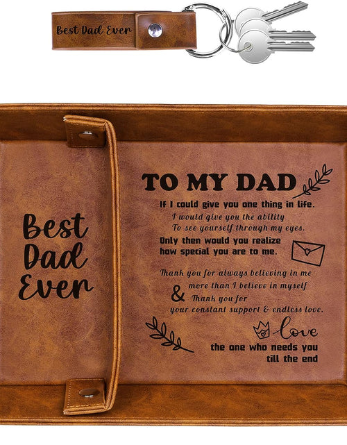 Load image into Gallery viewer, Best Dad Ever PU Leather Tray and Keychain, Gifts for Dad Fathers Day, Unique Dad Birthday
