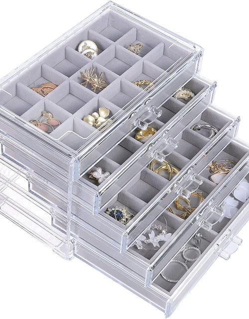 Load image into Gallery viewer, Earring Jewelry Organizer with 5 Drawers, Gift for Mom, Clear Acrylic Jewelry Box, Gray
