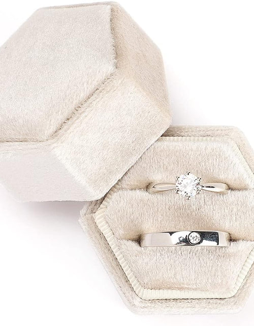 Load image into Gallery viewer, Hexagon Premium Gorgeous Vintage Double Ring Gift Box with Detachable Lid, Beige
