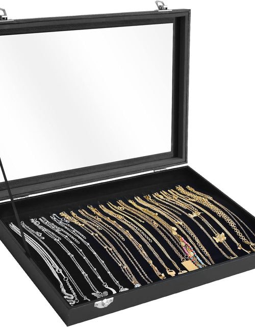 Load image into Gallery viewer, Premium 20 Hooks Necklace Display Jewelry Tray with Transparent Lid, Black

