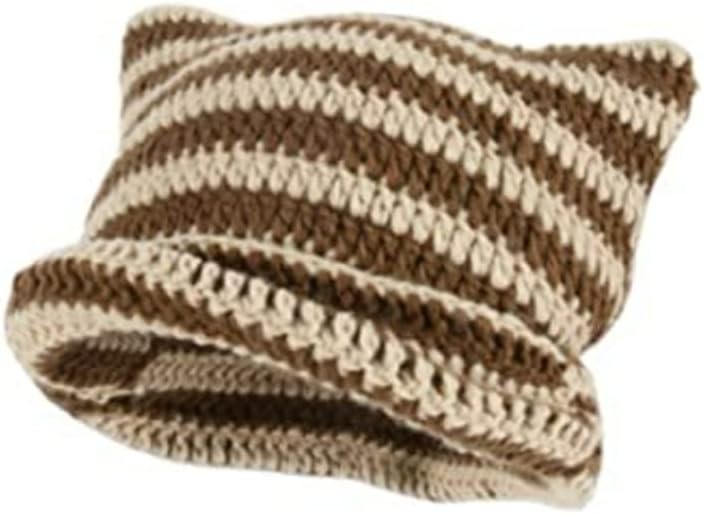 Crochet Hats for Women Cat Beanie Vintage, Fox Hat Grunge Accessories, Brown