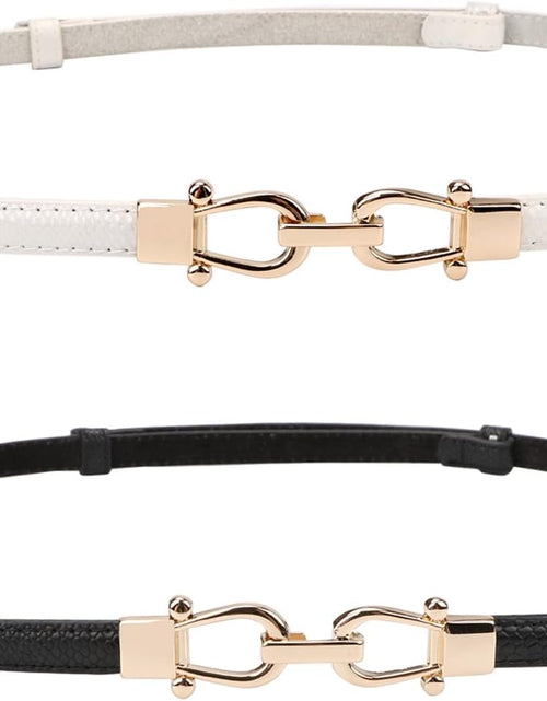 Load image into Gallery viewer, Leather Skinny Women Belt Thin Waist Belts for Dresses up to 37 Inches with Golden Buckle, 2 Pack
