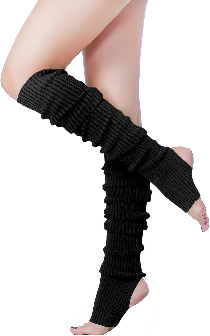 Long Leg Warmer, Women’s Men 80s Party Ribbed Knit Dance Sports, Black