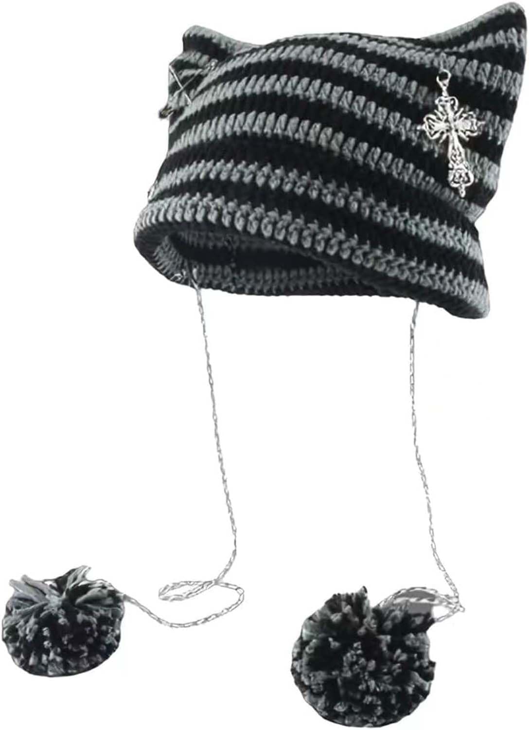 Grunge Beanies Crochet Knitted Hats for Women Girls Fox Cat Ear Goth, Onesize, Grey