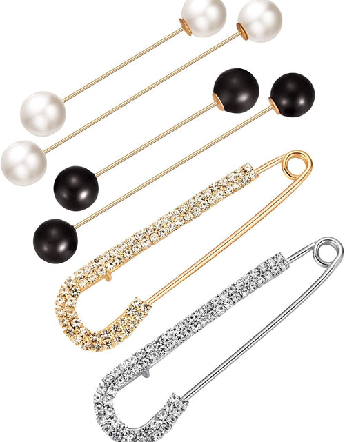 Load image into Gallery viewer, 6 Pieces Sweater Shawl Clips Retro Pearl Brooch Pins Crystal Cardigan Collar Clip Clothing Costume Accessory
