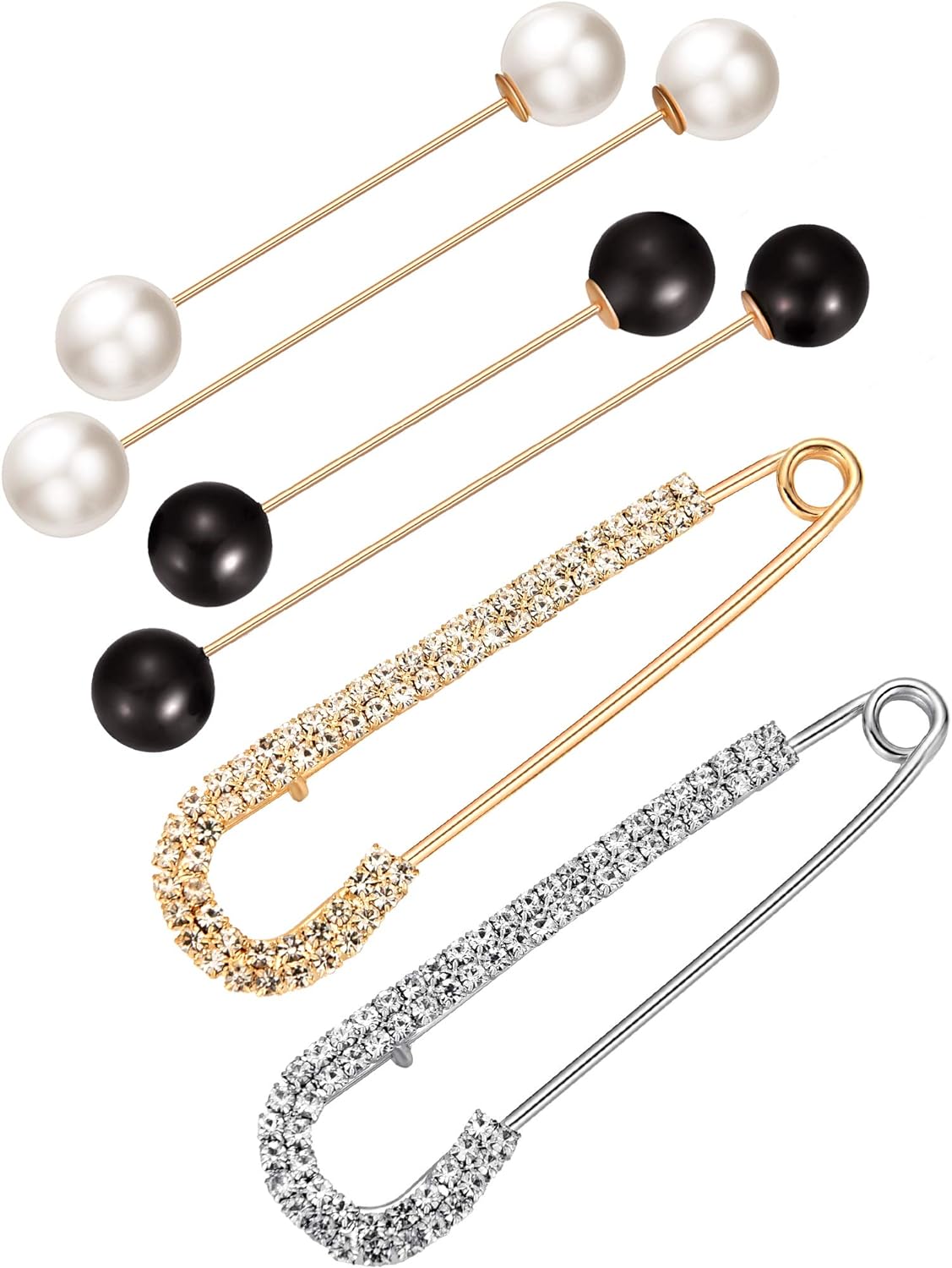 6 Pieces Sweater Shawl Clips Retro Pearl Brooch Pins Crystal Cardigan Collar Clip Clothing Costume Accessory
