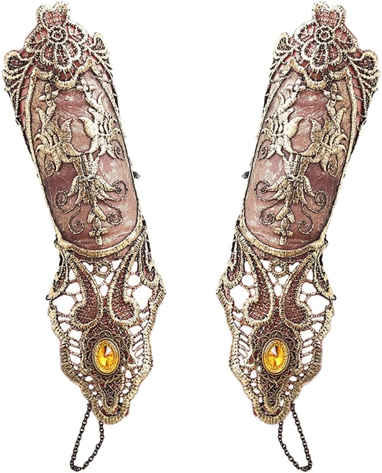 Bronzing Fingerless Gloves Women Gothic Floral Lace Steampunk Wristband, 1 Pair Small Size