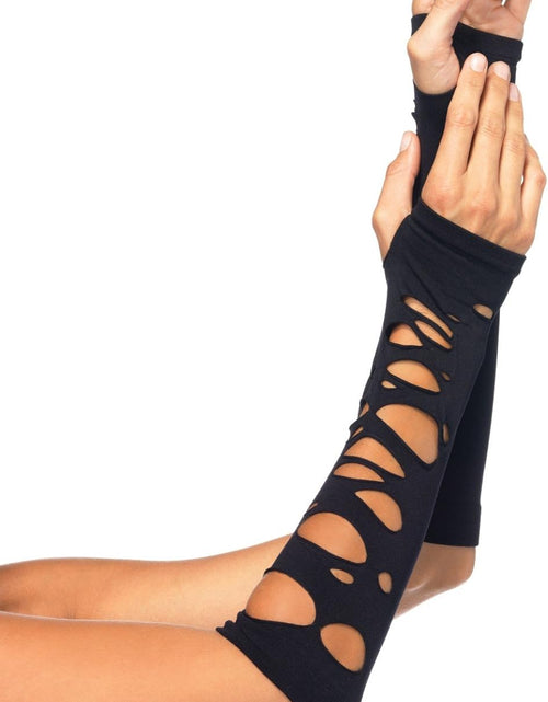 Load image into Gallery viewer, Leg Avenue Women&#39;s Distressed Glove Arm Warmers Costume Accessory, O/S, Black
