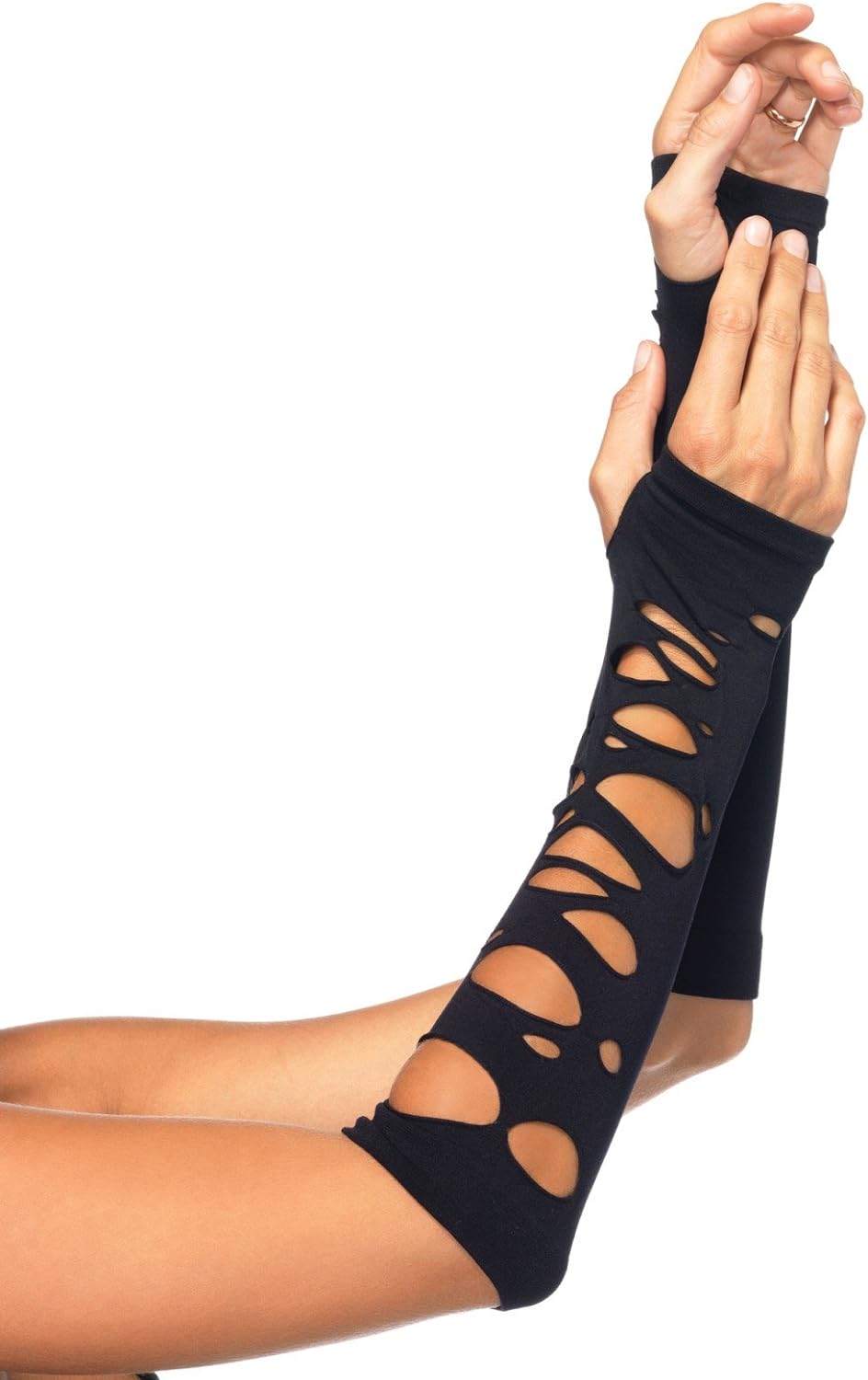 Leg Avenue Women's Distressed Glove Arm Warmers Costume Accessory, O/S, Black