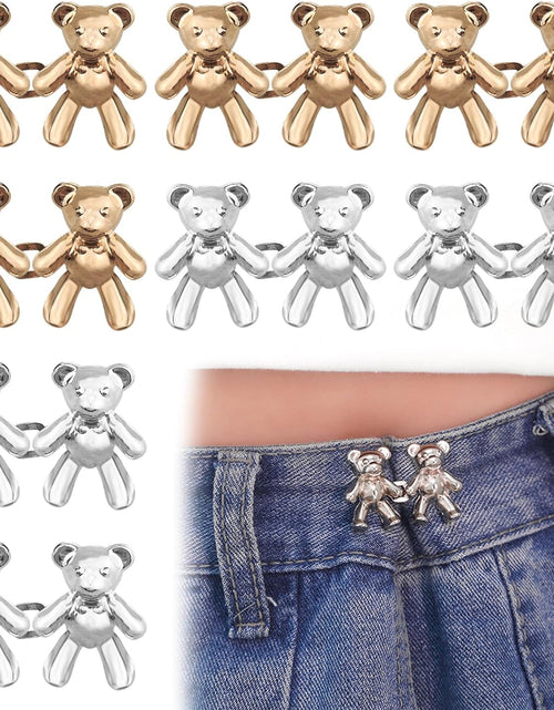 Load image into Gallery viewer, 8 Pairs Cute Bear Jeans Button Pins for Clothing Pants No Sewing Detachable Waist Body Fit (Gold+Silver)
