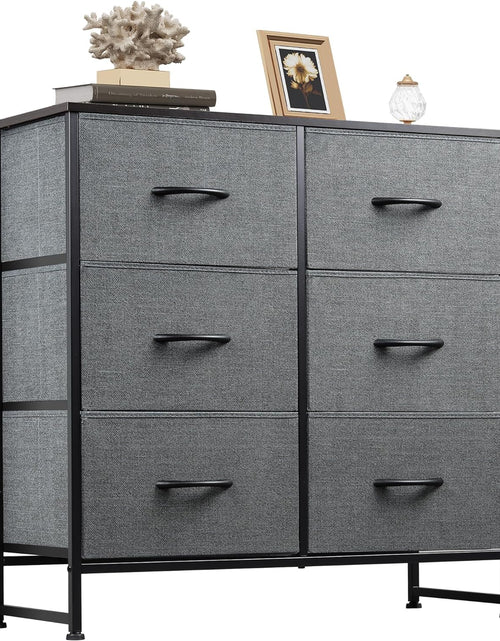 Load image into Gallery viewer, 6 Drawer Double Dresser, Storage Tower with Fabric Bins, Dark Grey

