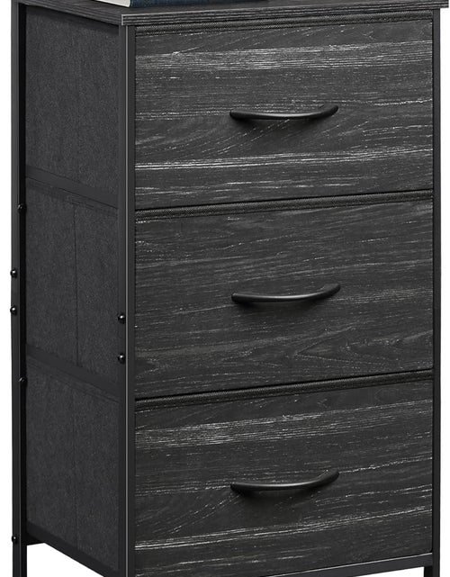 Load image into Gallery viewer, Nightstand with 3 Drawers, Fabric Dresser, Organizer Unit, Charcoal Black Wood Grain Print
