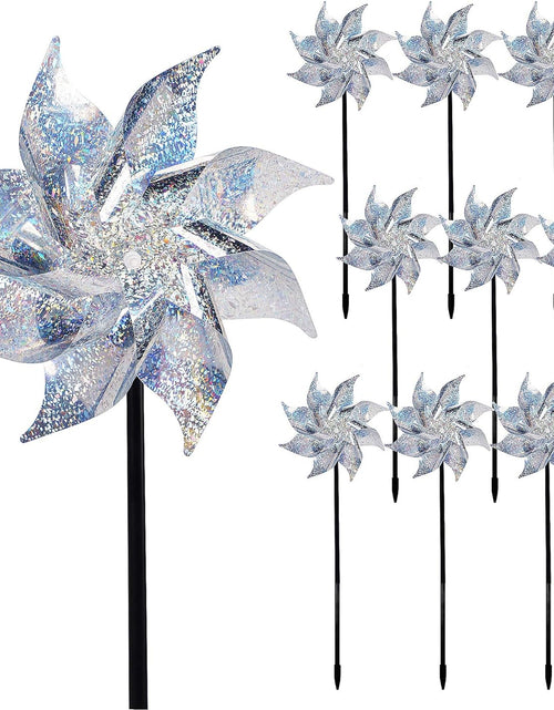 Load image into Gallery viewer, 10 Pack Reflective Pinwheels with Stakes, Extra Sparkly Pinwheel for Garden Decor
