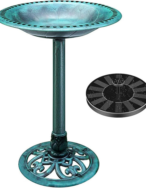 Load image into Gallery viewer, Polyresin Antique Outdoor Green Garden Bird Bath and Solar Powered Round Pond Fountain Combo Set,Green
