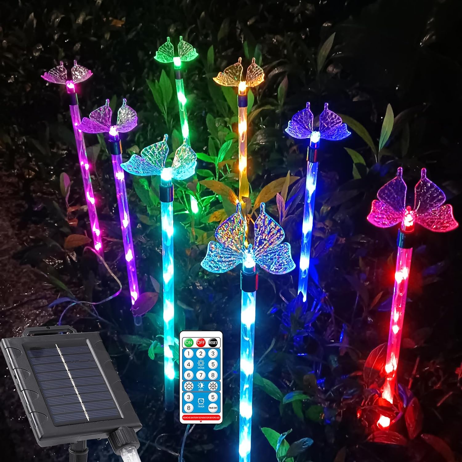 Set of 8 Plastic Solar Garden Lights for Garden Decor - Upgraded Solar Lights with Remote,8 Modes