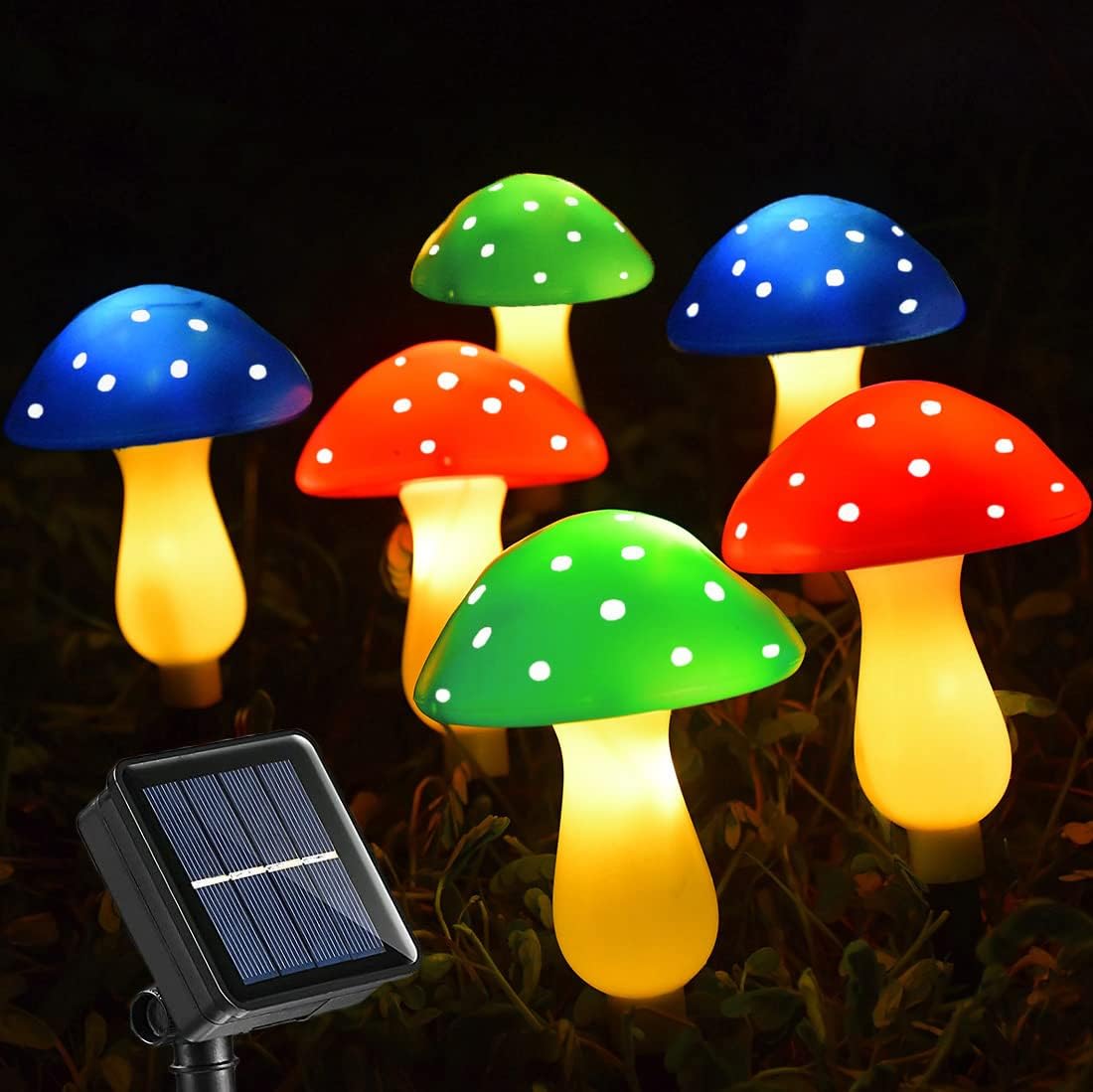 Outdoor Solar Mushroom Lights LED Solar Garden Decor Stake Lights, 8 Lighting Modes Solar Yard Ornament Lights (1 Pack 6 Mushrooms)