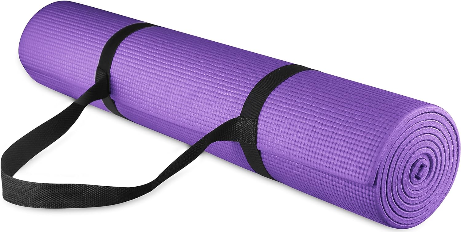 All Purpose 1/4-Inch High Density Anti-Tear Exercise Yoga Mat with Carrying Strap, Purple, Mat only