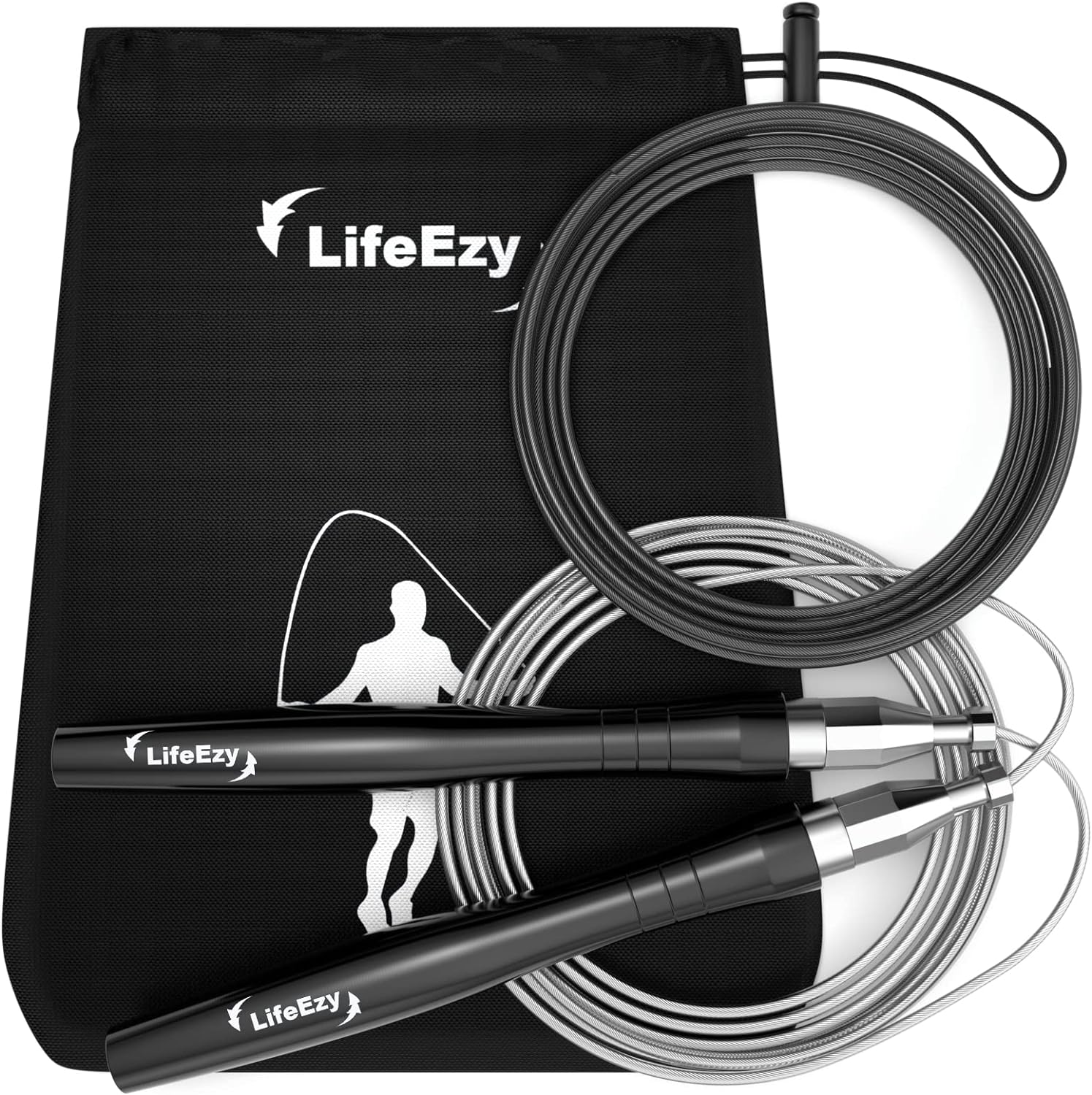 High Speed Weighted Jump Rope - Premium Quality Tangle-Free - Self-Locking Screw-Free Design, Black