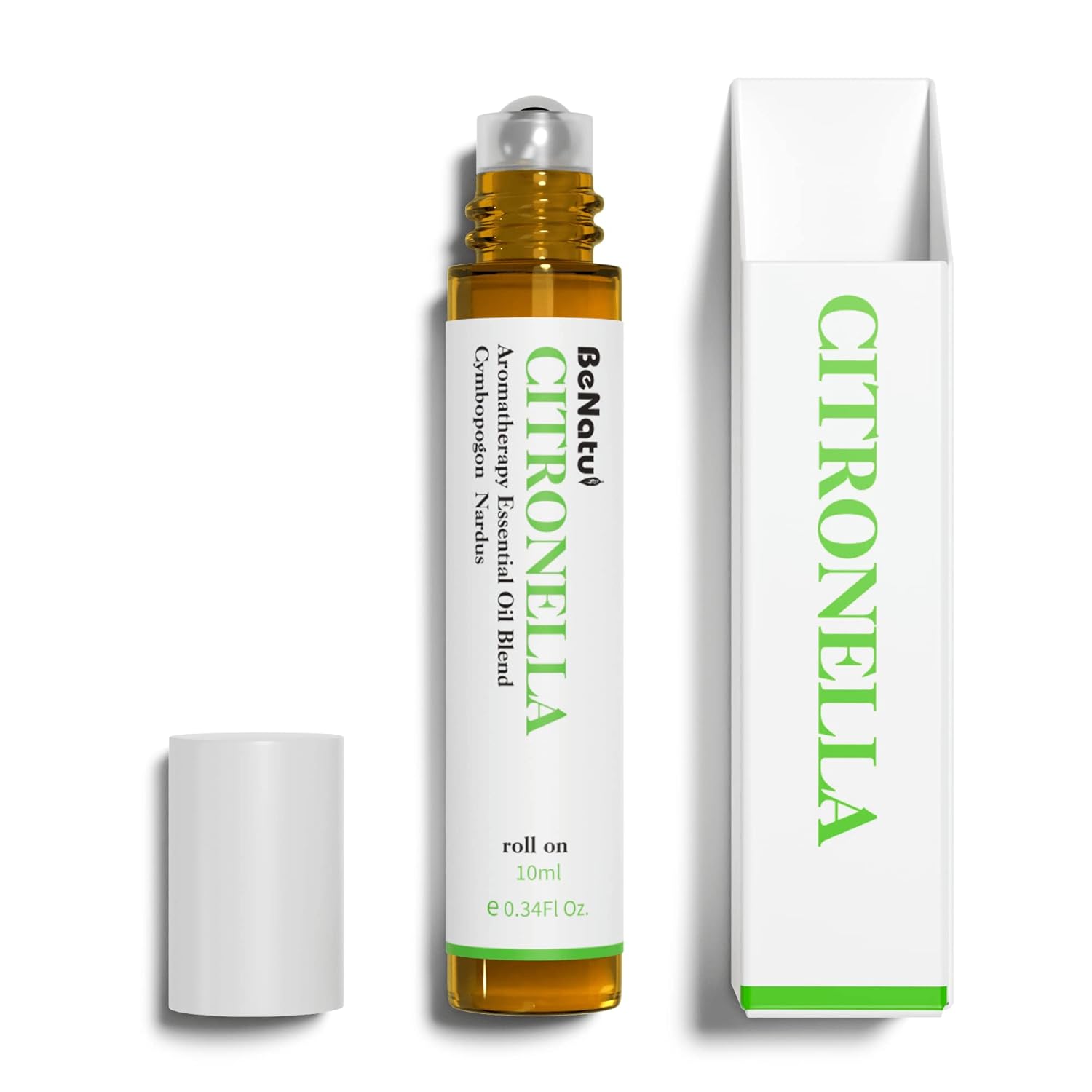 Organic Citronella Essential Oil Roll On Blend, Pre-Diluted with Coconut Oil for Skin Care, 10ml