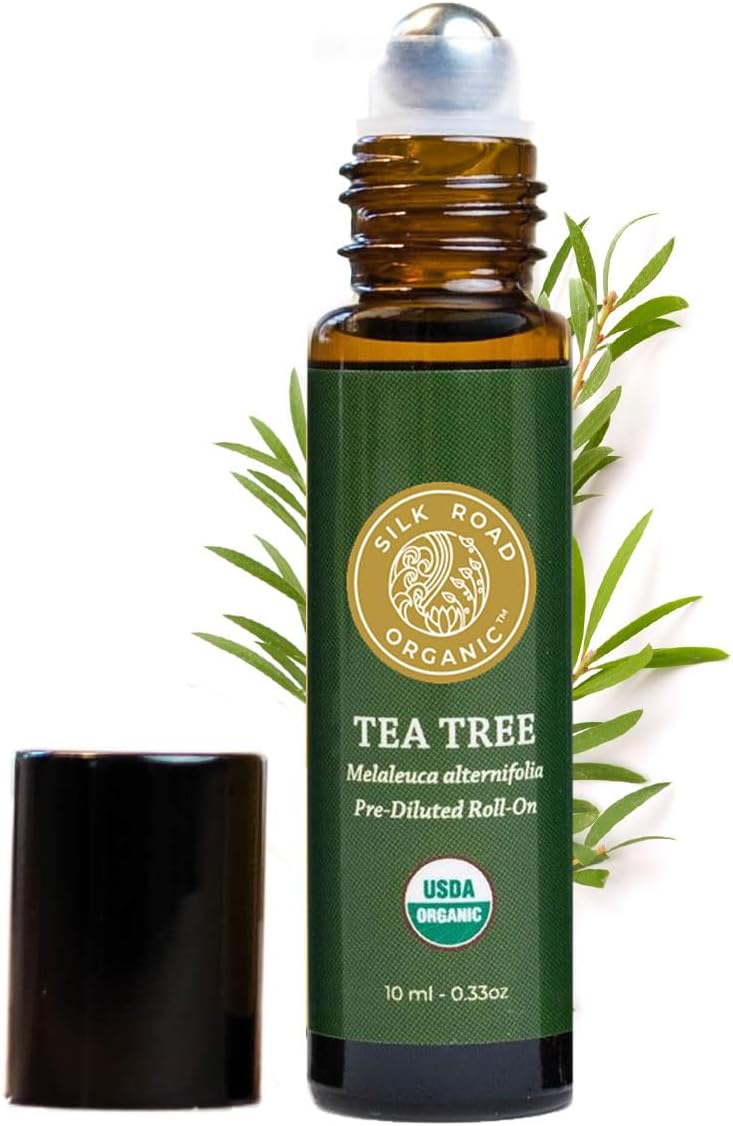 Organic Tea Tree Essential Oil Roll On - 50/50, Pure USDA Certified – Healthy Skin, Hair, Toenails, Feet - 10 ml Roller