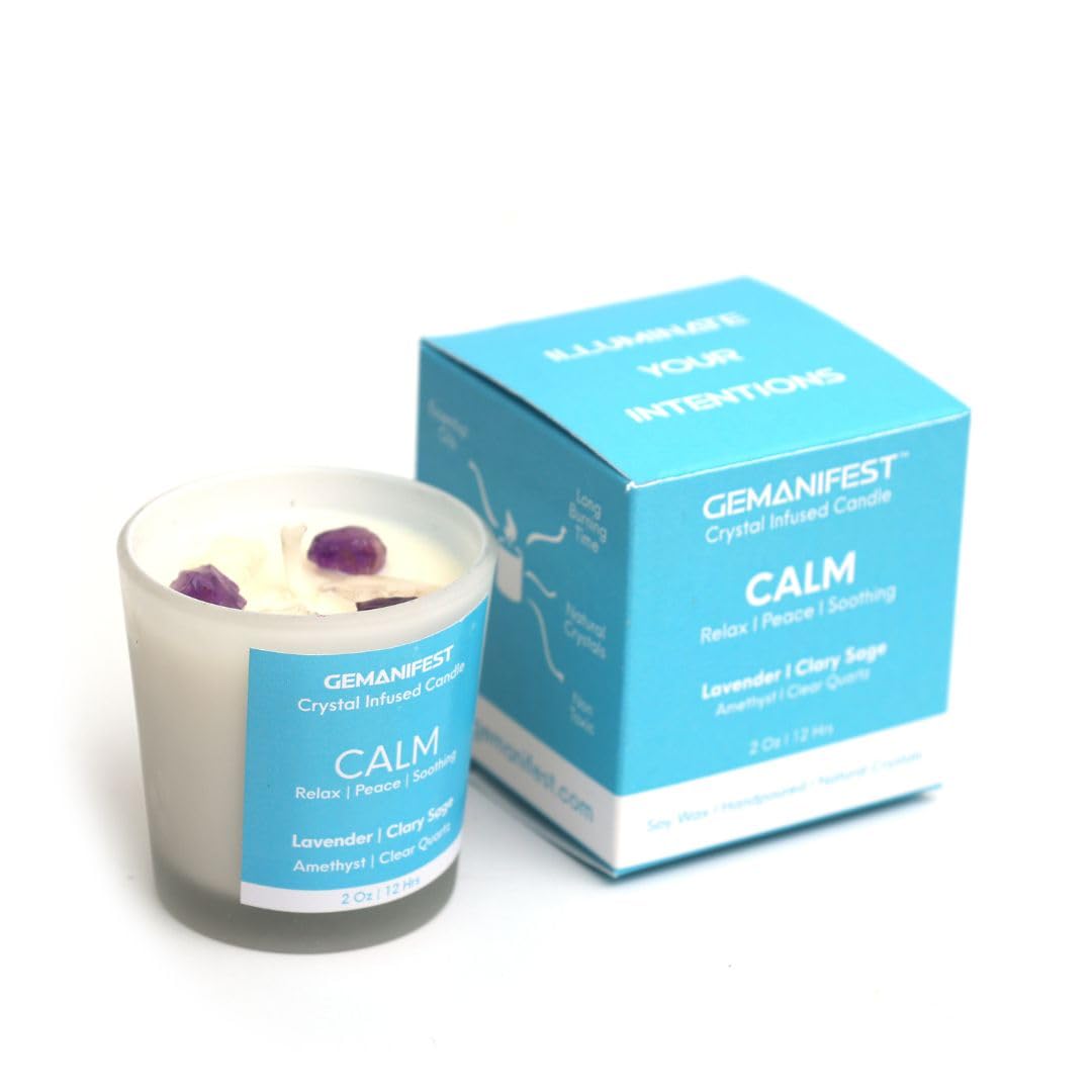 Calm Crystal Candle for Manifestation, Aromatherapy and Relaxation I Non Toxic, Vegan, Lead Free | Calm Candles for Women