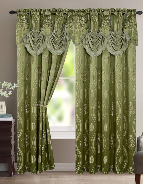 Load image into Gallery viewer, Jacquard Look Curtain Panel Set with Attached Valance 54&quot; X 84 inch (Set of 2), Sage
