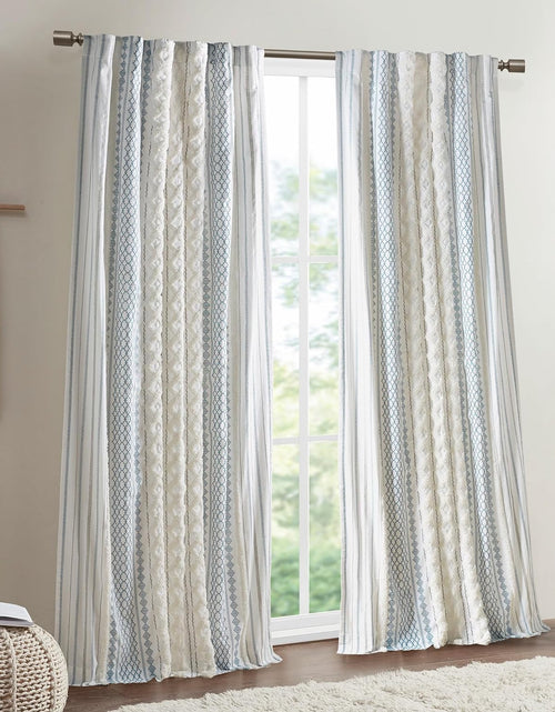 Load image into Gallery viewer, Boho Curtains for Bedroom SINGLE PANEL Window Curtains, 50x84 White/Navy
