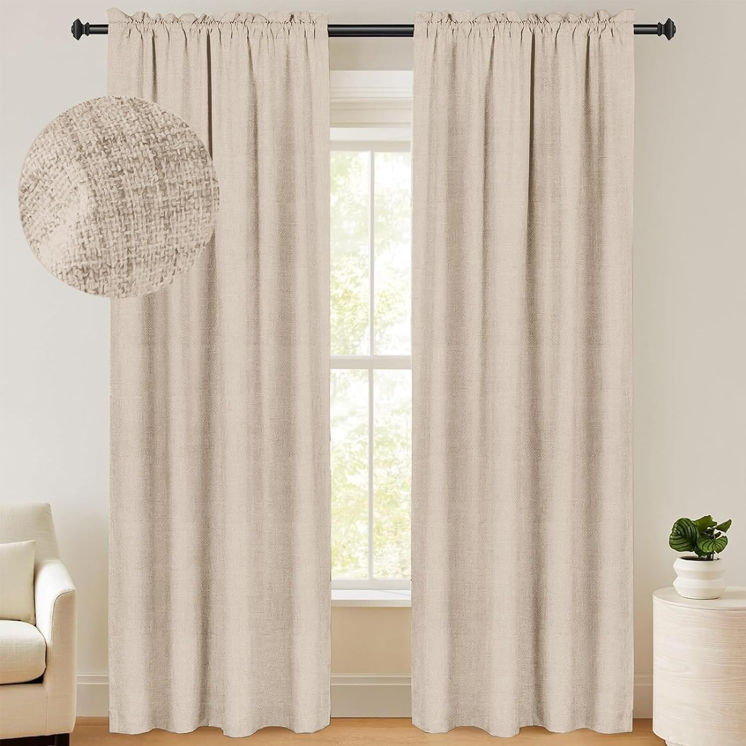 Blackout Curtains 84 Inches Long 2 Panels Set, Thermal Insulated Rod Pocket Window Curtains & Drapes, 50W X 84L, Oatmeal
