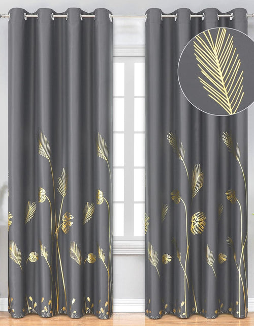 Load image into Gallery viewer, Dark Grey Blackout Curtains &amp; Drapes 84 Inch Length 2 Panels Set for Living Room, Thermal Insulated Room Darkening Gold
