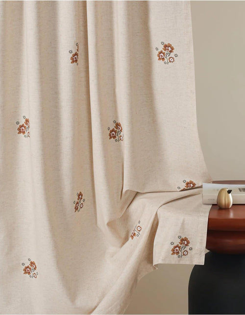 Load image into Gallery viewer, Bedding Craft Linen Curtains Drapes, Flower Print Linen Curtains, 1 Piece, Natural Brown White 50 x 84 inches)
