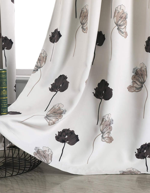 Load image into Gallery viewer, Home Floral Print Thermal Insulated Bedroom Heat Absorbing Room Darkening Curtain Grommet Panels, Set of 2, 52 W x 95 L, Black/Grey/Brown
