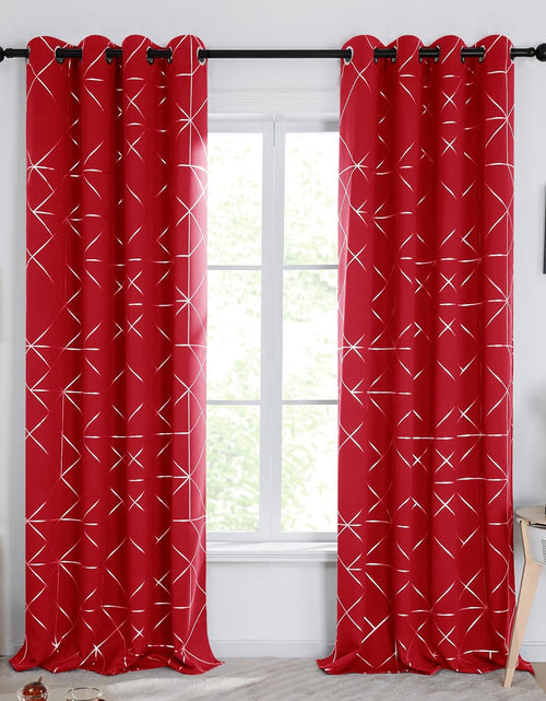 Load image into Gallery viewer, Curtains for Home Decoration, Blackout Curtains 84 Inches, Set of 2, Silver Geometric Patterned  52W x 84L, True Red
